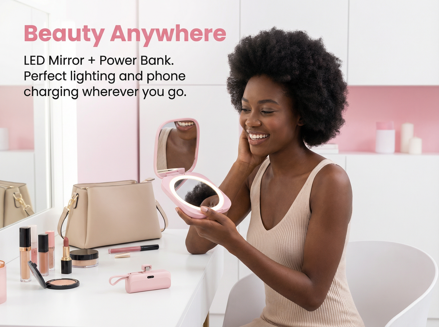 Miroir LED Portable avec Power Bank – Beauté et Recharge Partout