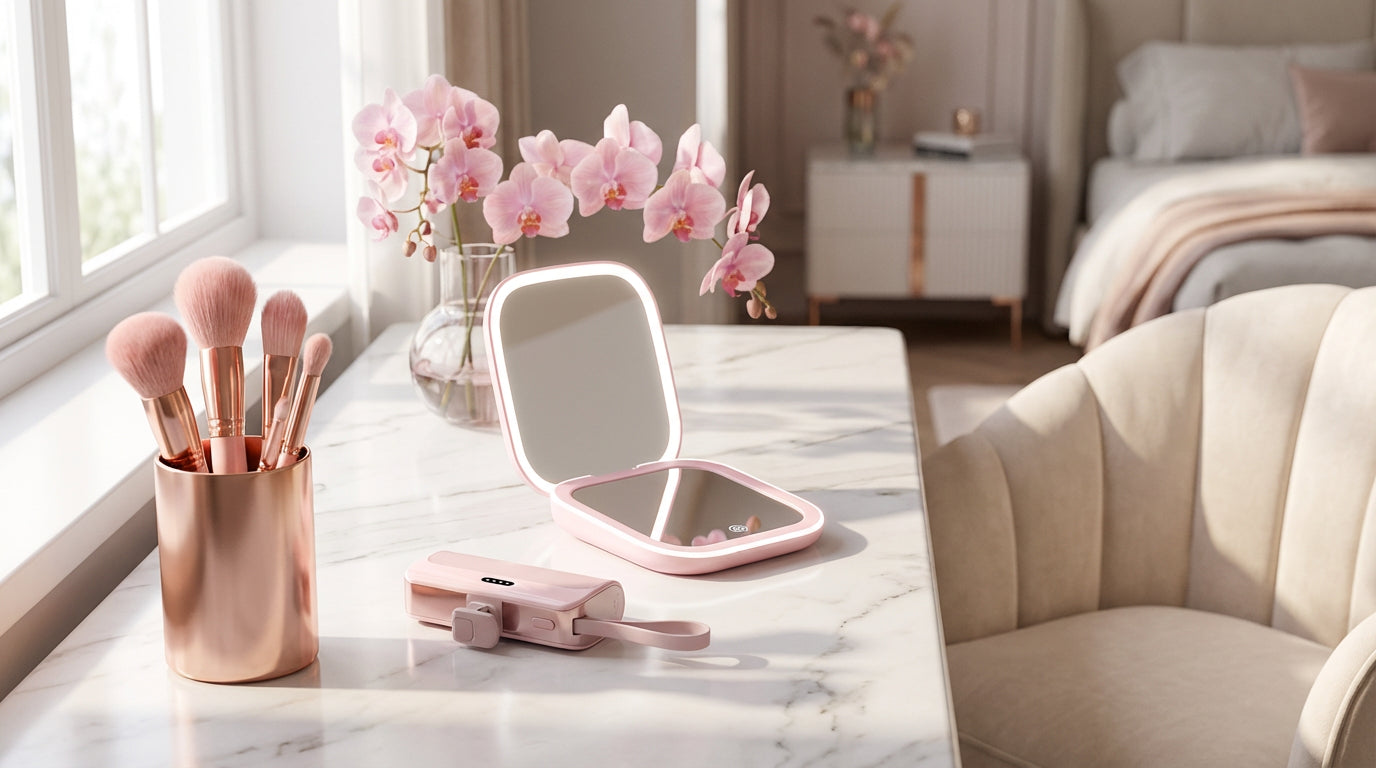 Bundle Beauté Nomade - Miroir LED Compact + Power Bank 500000mAh Ultra Rapide