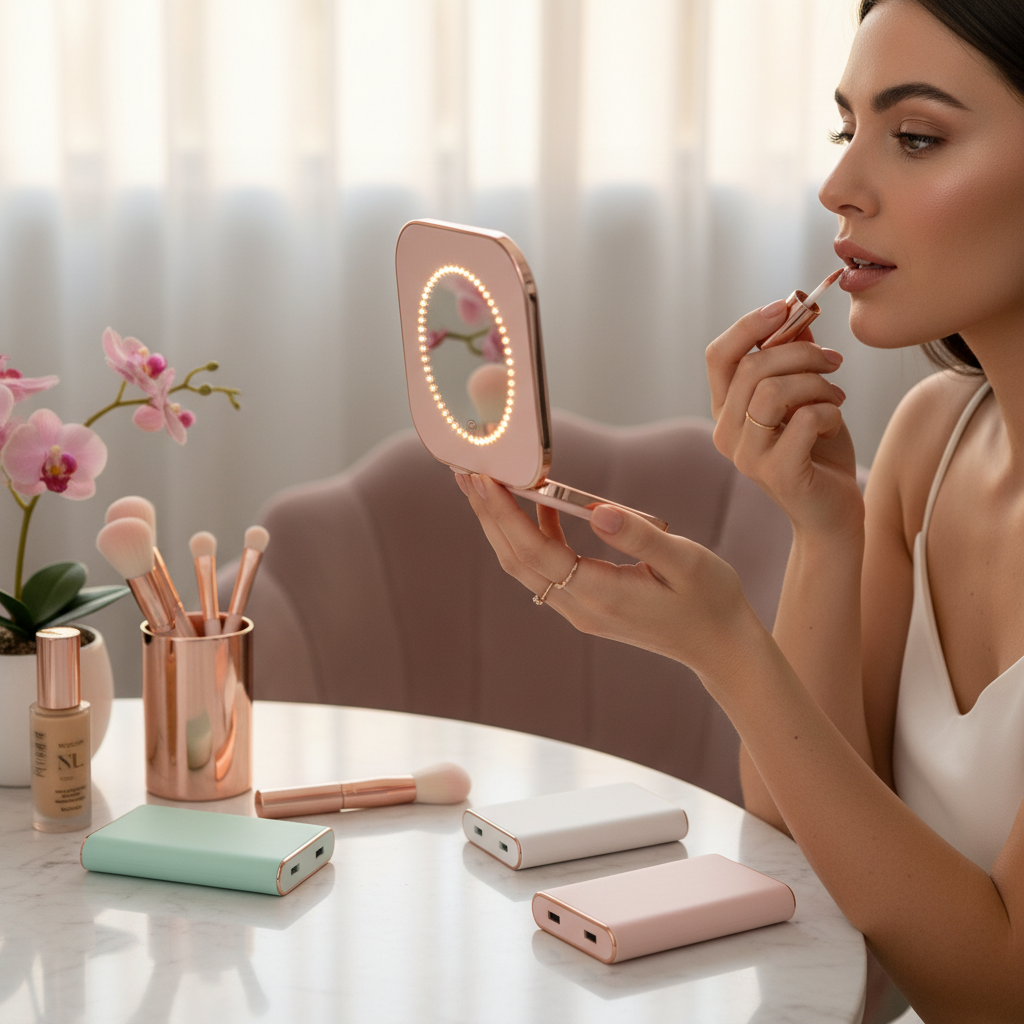 Bundle Beauté Nomade - Miroir LED Compact + Power Bank 500000mAh Ultra Rapide